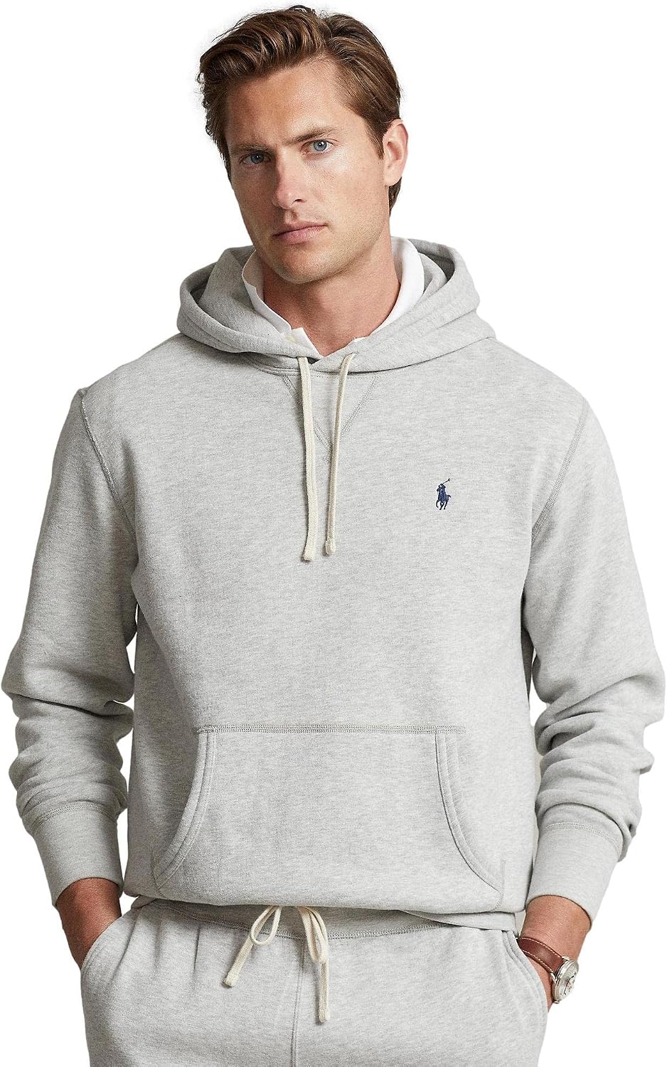 Classic Fleece Drawstring Hoodie Kangaroo Pocket Ribbed Cuffs - Image 2