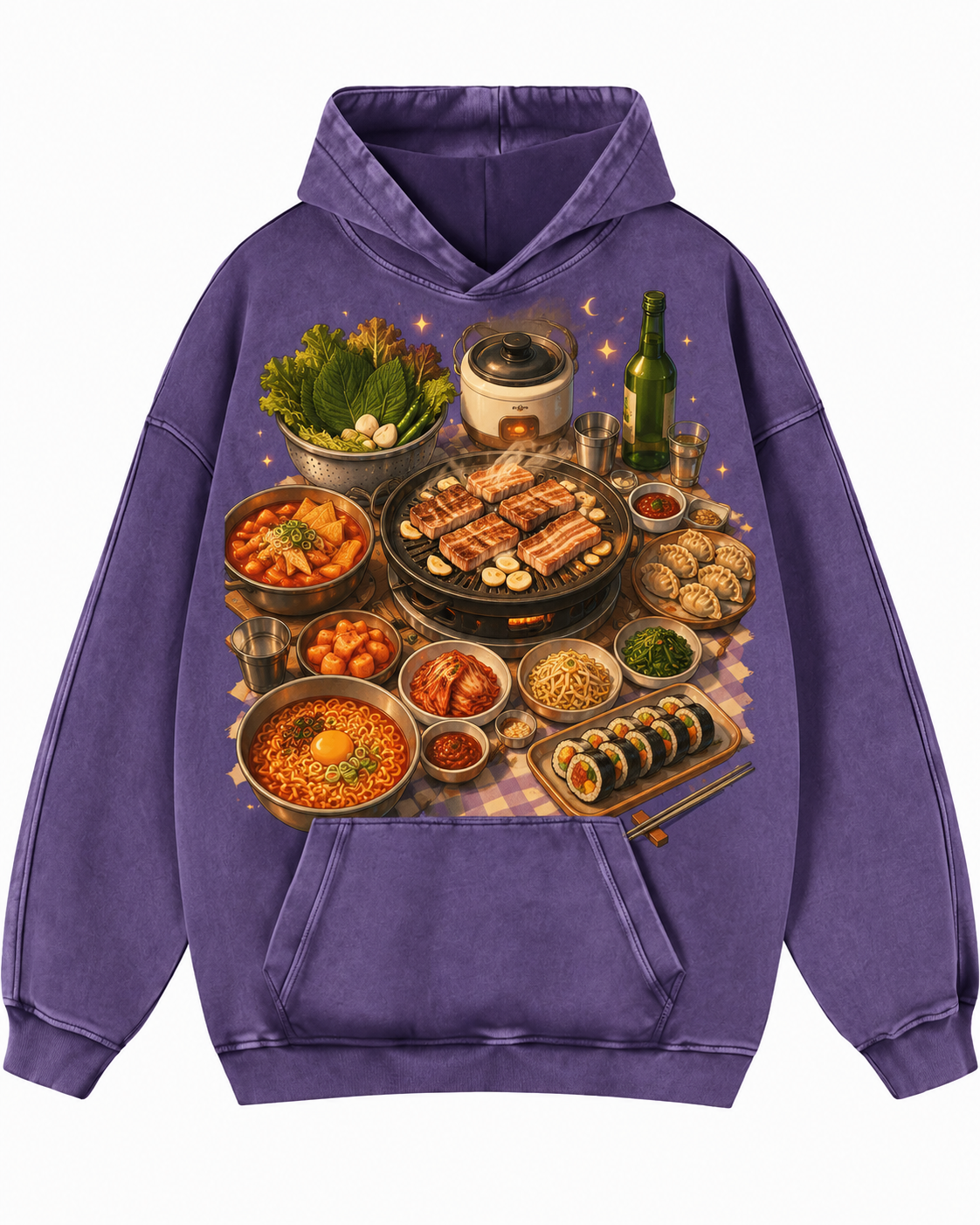Oversized Acid Wash Vintage Cotton Pullover Hoodie - Image 1