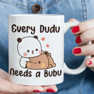 1 Cute Ceramic Coffee Mug - Adorable Panda & Bear "Every Dudu Needs a Bubu" Design, Insulated Reusable Cup