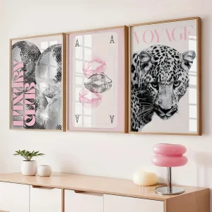 3pcs Frameless Leopard Print,Black and White Gallery Fashion Canvas Poster,Fashion Printing Decor,Office Aesthetics Girl Decor